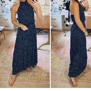 Navy Polka Dot Halter Dress